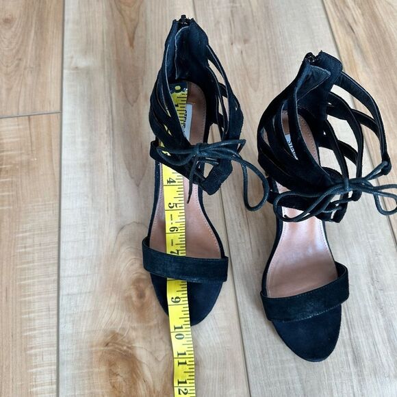 Steve Madden Strappy Black Suede Open Toe Heel Shoes Size 8 - Picture 7 of 12